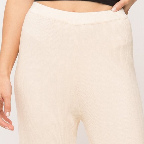 MYSTREE Cream Ribbed Knit Lounge Pants, Wide Leg, High Waist - Picture 5 of 5